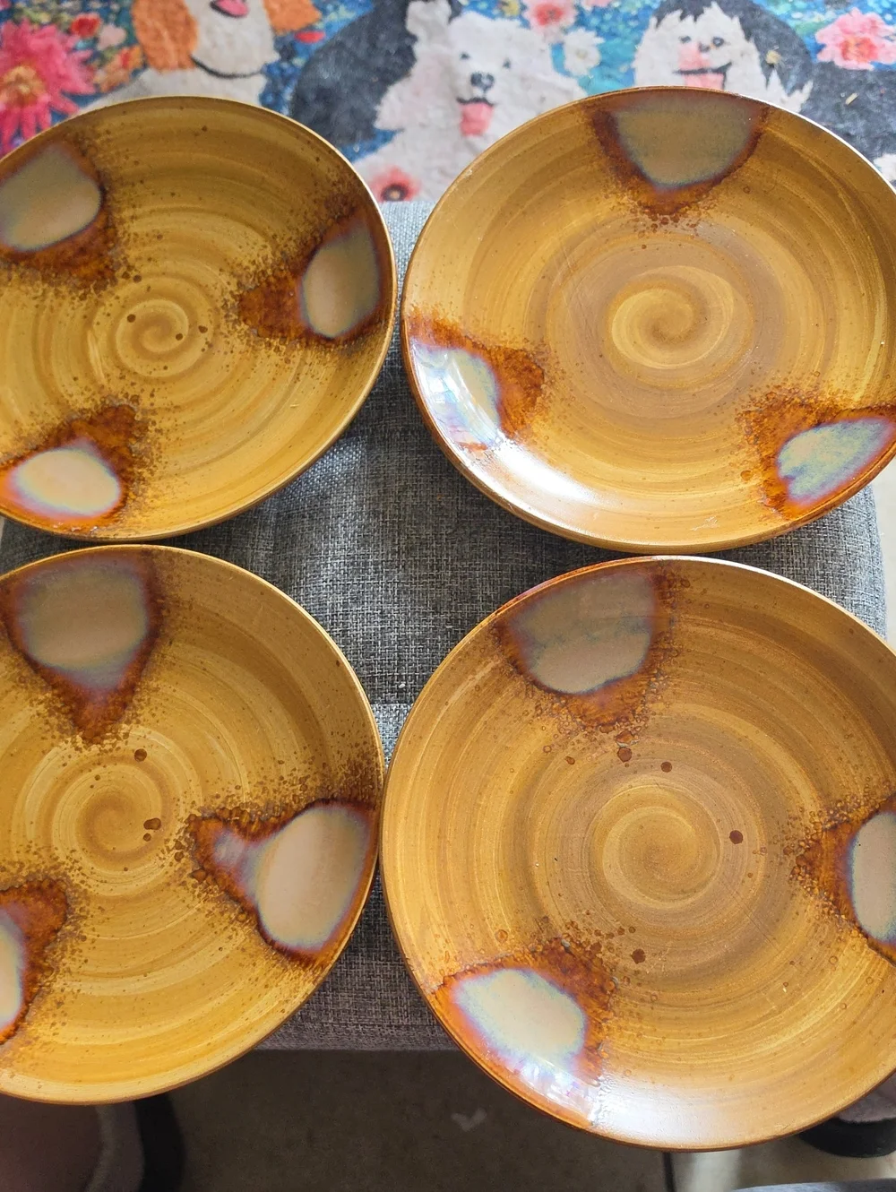 Sango Splash 4951 Brown Stoneware 8.25 Plates with Concentric Glaze Set of 4